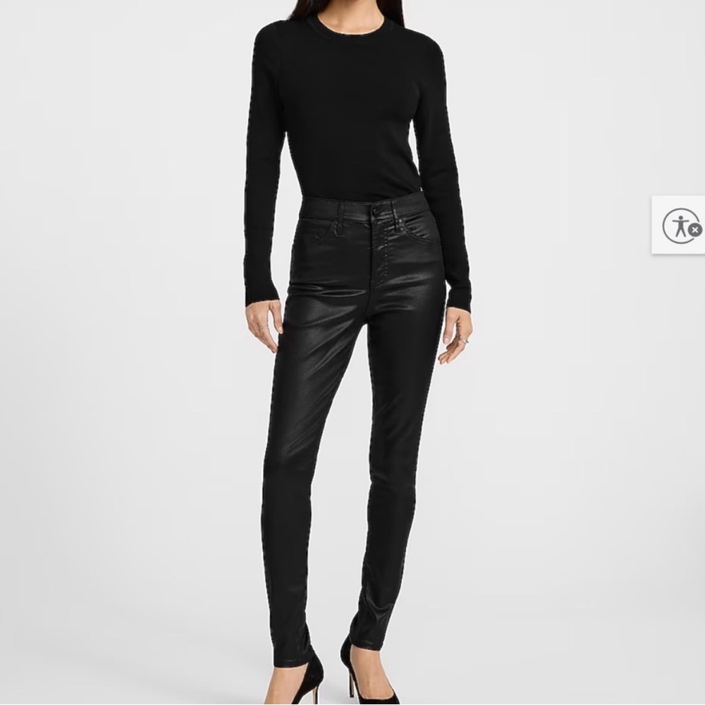 Express Black Metallic Coated Super High Rise Skinny Jeans
